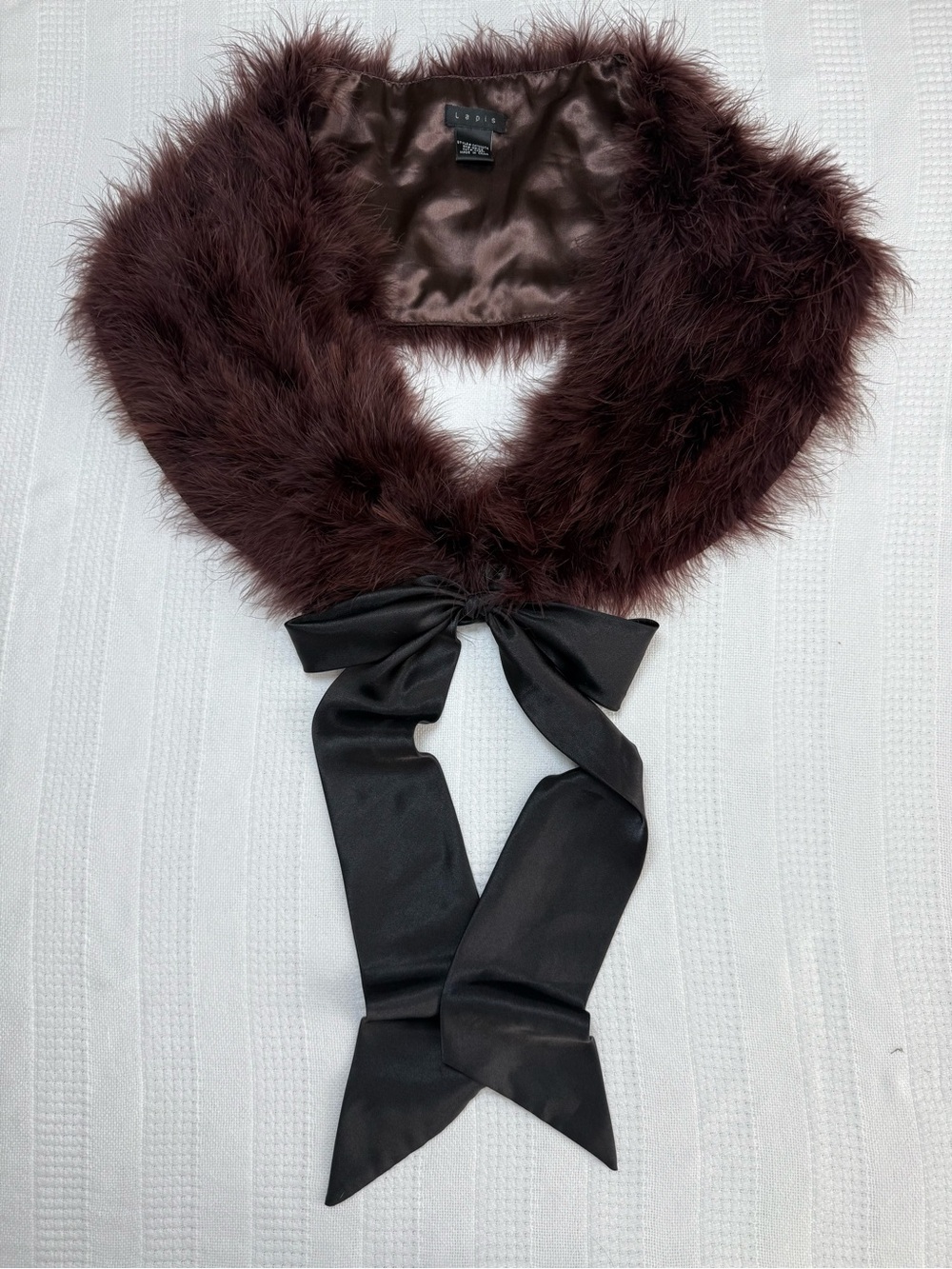 Lapis Real Turkey Feather Collar Scarf Brown Satin Tie Shrug Evening Wrap Luxury